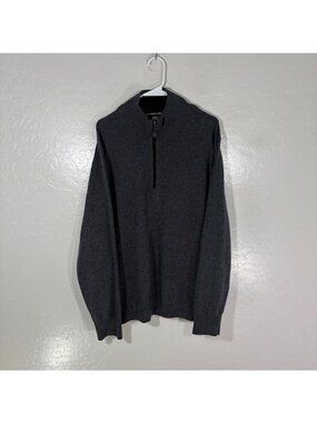 The Cashmere Project Sweater Mens 2XL Gray 1/4 Zip Mock Neck Cashmere Pullover